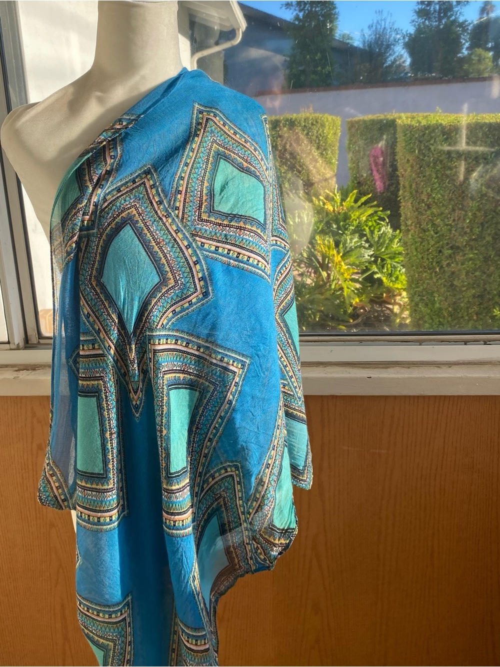 Turquoise Blue Geometric Boho Lightweight Infinity Scarf